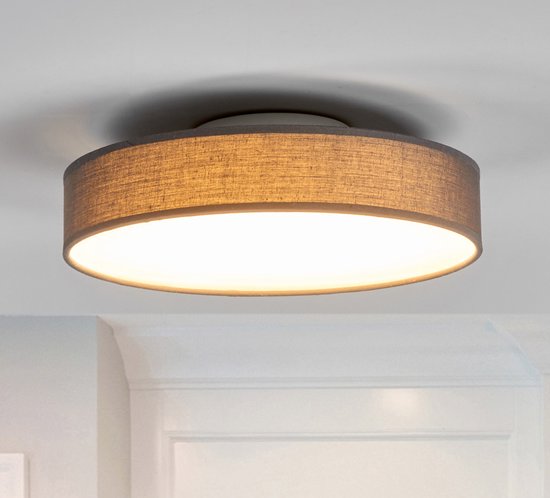 Lindby - plafondlamp - 1licht - stof, kunststof, metaal - H: 9 cm - grijs, wit - Inclusief lichtbron