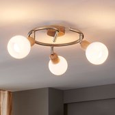 Lindby - LED plafondlamp - 3 lichts - glas, metaal - H: 20 cm - E14 - witte albast, licht hout, gesatineerd nikkel - Inclusief lichtbronnen