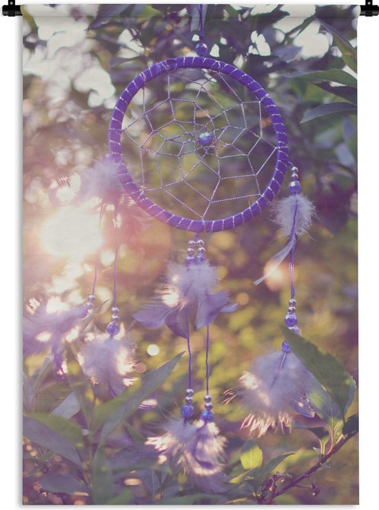 Wandkleed - Wanddoek - Een paarse dromenvanger in een boom - 120x180 cm - Wandtapijt