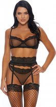 Caught Playing Bra, Garter Belt and Panty - Black