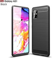 Voor Galaxy A51 Brushed Texture Carbon TPU Case (Zwart)