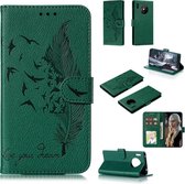 Voor Huawei Mate 30 Pro Feather Pattern Litchi Texture Horizontal Flip Leather Case met houder & portemonnee & kaartsleuven (groen)