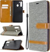 Voor Galaxy A21 Kleuraanpassing Denim Texture Horizontaal Flip Leather Case met houder & kaartsleuven & Wallet & Lanyard (grijs)