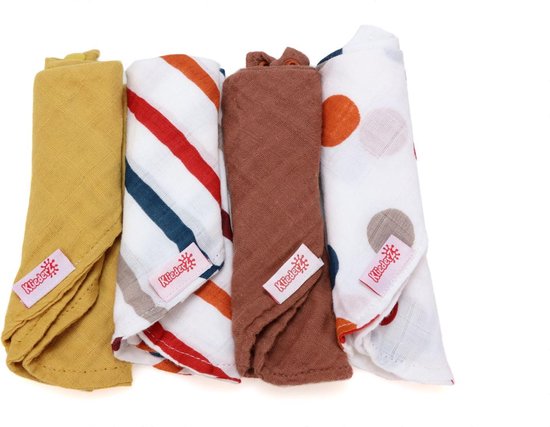 KliederZ Hydrofiele Baby Slabbetjes unisex ‘Goud’ - Katoenen stoffen zeverslabbers - bandana babyslab set van 4 - MB07 van KliederZ — afbeelding 5