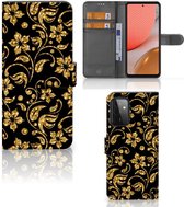 Telefoonhoesje Geschikt voor Samsung Galaxy A72 Bookcase Cadeau voor Oma Gouden Bloemen