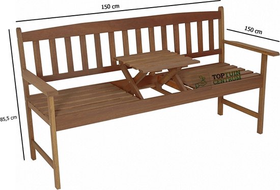 Banc de jardin EezyLife Banc de jardin en bois dur + table pliable 150cm |  bol.com
