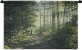 Wandkleed Bospaden - Een dichtbegroeid bos Wandkleed katoen 90x60 cm - Wandtapijt met foto