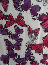 Sarong, hamamdoek, pareo, saunakleed, wikkeldoek, vlinder patroon lengte 115 cm breedte 165 kleuren wit roze paars zwart versierd met franjes.
