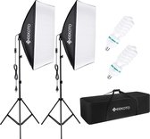 Gutos GEEKOTO softbox set fotostudio 50 x 70cm, continu licht studiolicht set met 2 softbox lampen E27 85W 5500K, 2m volledig verstelbare lichtstatieven voor studioportretten, prod