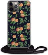 iPhone 12 Pro hoesje met koord - Fruit / Sinaasappel | Apple iPhone 12 Pro crossbody case | Zwart, Transparant | Geen opdruk