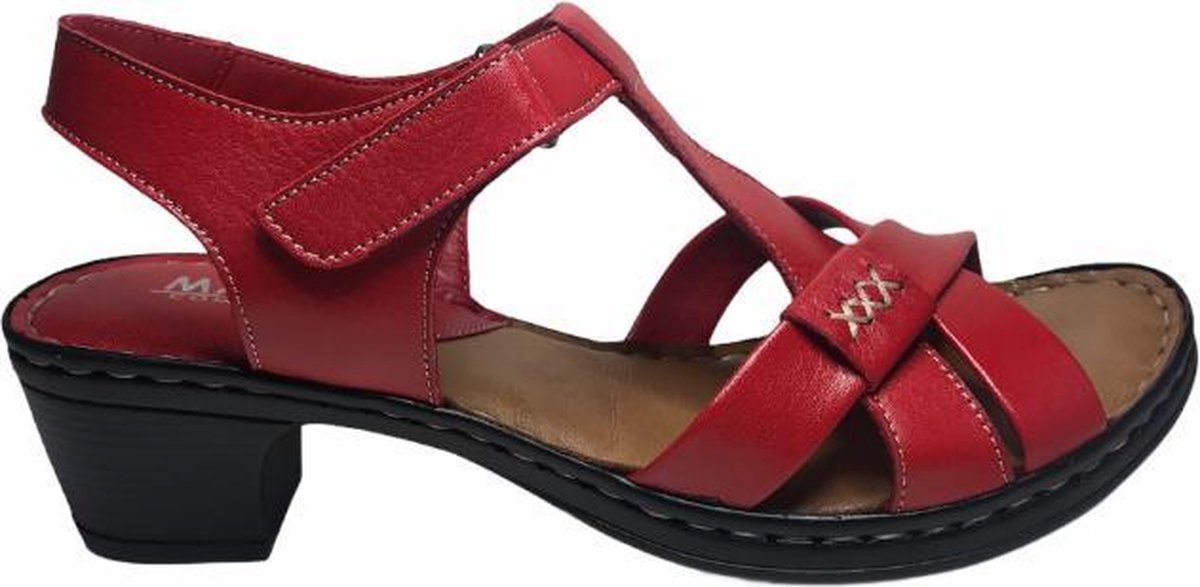 Manlisa velcro 6 cm hakje lederen comfort sandalen S-103-S-064 rood