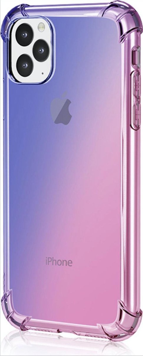 Geschikt voor Apple iPhone 12 Pro Backcover - Blauw / Roze - Shockproof TPU hoesje