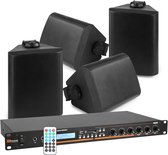 Geluidsinstallatie - Power Dynamics horeca geluidsinstallatie met Bluetooth en mp3 speler en 4 weerbestendige speakers - Zwart
