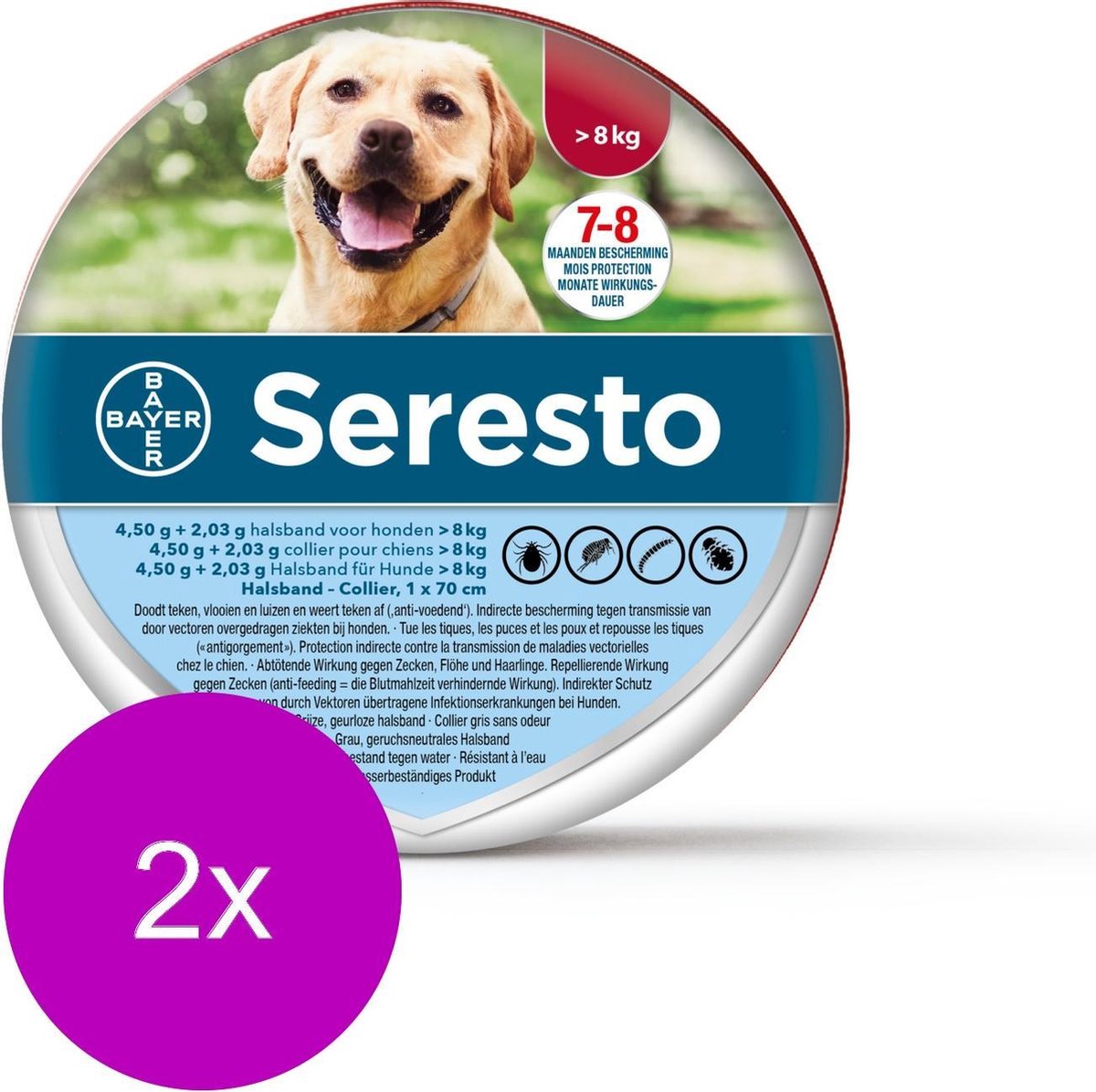 Seresto Teken- En Vlooienband Large - Anti tekenmiddel - 2 x per stuk Van 8 Kg