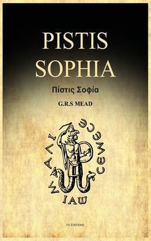 Boek kaft met de titel 'Pistis Sophia' en een afbeelding van een Griekse mythologische figuur