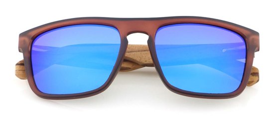 Bluxer® Zonnebril Heren - Hippe Houten Zonnebril Gepolariseerd UV400 Lens - Zebra Wood - Blauwe Lens - Dames en Heren - Trendy Zonnebril - Duurzaam en Milieuvriendelijk - Handgemaakt - Zonnebril met Houten Montuur
