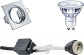 PHILIPS - LED Spot Set - SceneSwitch 827 36D - GU10 Fitting - Dimbaar - Inbouw Vierkant - Glans Chroom - 1.5W-5W - Warm Wit 2200K-2700K - Kantelbaar 80mm