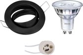 PHILIPS - LED Spot Set - Igan - SceneSwitch 827 36D - GU10 Fitting - Dimbaar - Inbouw Rond - Mat Zwart - 1.5W-5W - Warm Wit 2200K-2700K - Kantelbaar Ø82mm