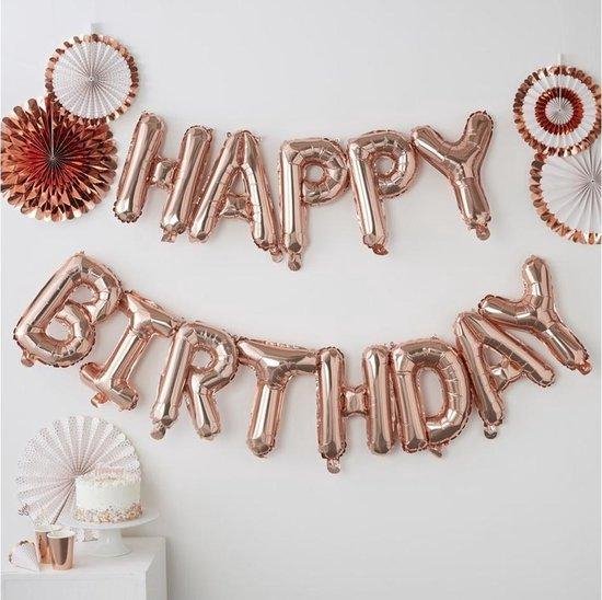 Happy Birthday-verjaardag - folie ballonnen 13 stuks Letterballonnen Rosé Goud met gratis ballonnenlint