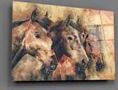 Paarden Glas Schilderij - 110 x 70 CM