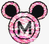 Reversible Roze Paillette Mickey XXL Op Naai Patch 21.5 cm / 23 cm / Roze Zwart