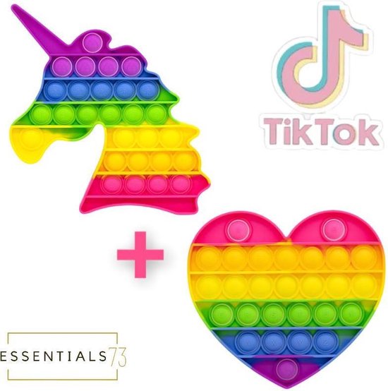 Pop It Fidget Set Unicorn & Hart Regenboog - Rainbow - TikTok - Eenhoorn - Merkloos