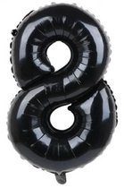 Folieballon / Cijferballon Zwart XL - getal 8 - 82cm