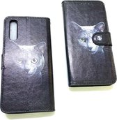 Huawei P30 Zwart kat Print Portemonnee Wallet Case -TPU  hoesje met pasjes Flip Cover - Boek  beschermend Telefoonhoesje
