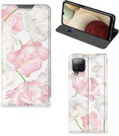 Stand Case Hoesje Cadeau voor Mama Geschikt voor Samsung Galaxy A12 Smart Cover Mooie Bloemen