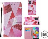 hoesje voor Samsung Galaxy A51 | ruit nr3 (roze rood) print | book case wallet cover met ruimte voor pasjes