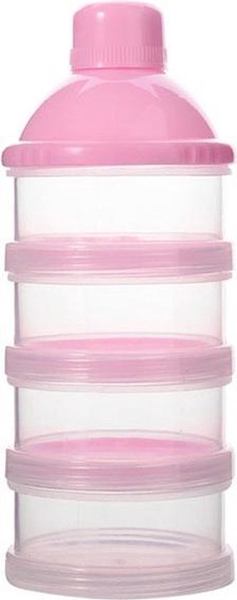Melkpoeder doseerdoosje - BPA vrij - Roze - 4 lagen -Melkpoeder toren - Babypoeder bewaarbakje - Reisbox - Dispenser - Poedertoren