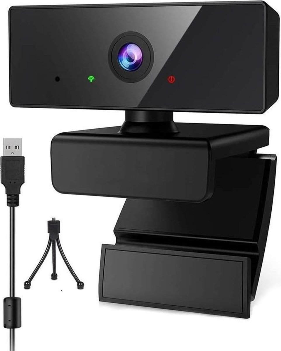 Webcam Full HD Met een statief -360° draaibaar - Gamen - Vergaderen - Werk & Thuis - School - USB- Auto focus - 360° draaibaar