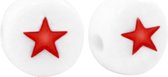 Letterkraal ster - rond 7mm - wit rood - 10 stuks