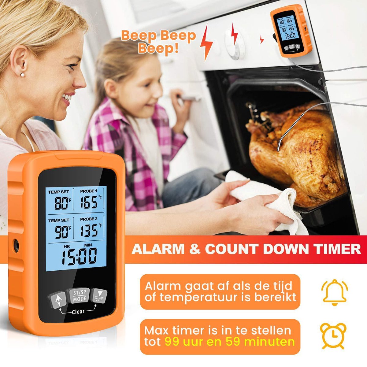 Thermomètre à viande Mancor - Sans fil - Numérique - Avec alarme