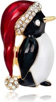 Kerstbroche -  Pinguin met kerstmuts - Schattige Broche voor Kerst - Sieraad