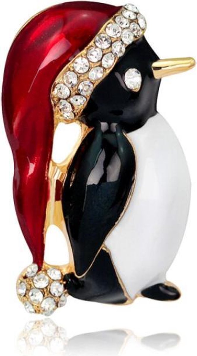 Kerstbroche - Pinguin met kerstmuts - Schattige Broche voor Kerst - Sieraad