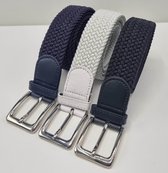 3 pack deal - Elastische broekriem  Stretch riem  Vlecht riem Gevlochten riem  Elastiek riem - unisex - Kleur  1-Zwart 2-Wit 3-Blauw