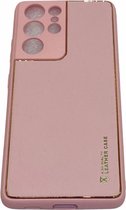 Samsung Galaxy S21 Ultra  / S30 Ultra Roze Back Cover Luxe High Quality Leather Case