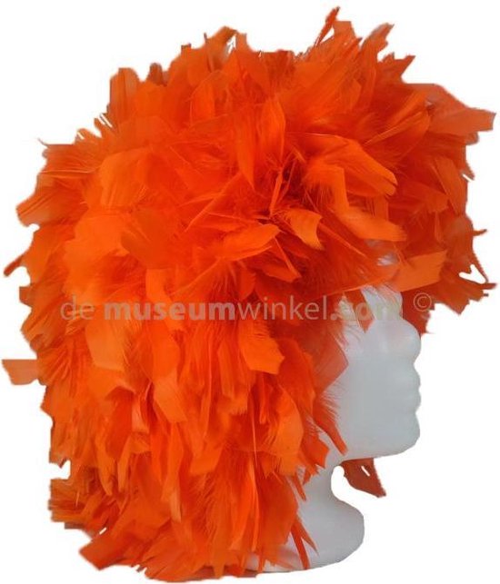 Oranje pruik - Koningsdag pruik - Koningsdag veren pruik - Koningsdag accessoires - Merkloos