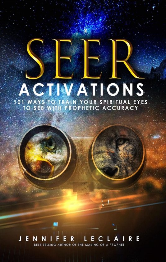 Boekomslag van "Seer Activations" met de gouden titel en een afbeelding van een oog en een wolfengezicht.