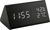 Digitale klok - Bureauklok - Wooden look - temperatuurmeter - Zwart + Witte cijfers