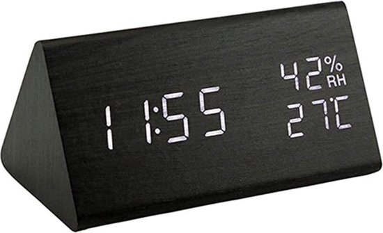 Digitale klok - Bureauklok - Wooden - temperatuurmeter - Zwart + |