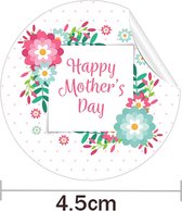 Sluitsticker Groot - Sluitzegel – Happy Mothersday | Vrolijk - Rose – Wit – Groen - Mint | Bloemen - Flower | Moederdag – Moeder | Verrassen – Surprise | Bedank kaart | Bedankje | Envelop sticker | Cadeau – Gift – Cadeauzakje | Chique inpakken
