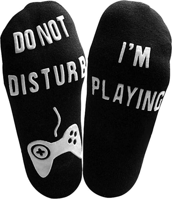 Gamers sokken Zwart - Grappige sokken met tekst 'Do not disturb. I'm playing.'