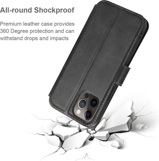 Geschikt voor Apple iPhone 12 Bookcase | Zwart | Pasjeshouder Hoesje | Portemonnee