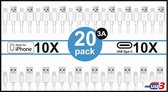 (20 Pack) 10x IPHONE 8 PIN + 10x USB-C kabel | 1 mtr | 3A | MFI | kwaliteit | QC 3.0 | Lightning | USBC | 8 PINS | USB C | METER | Pro | MAX | Mini | 8PIN | Cable
