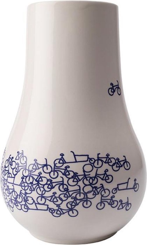 Bloemenvaas - 21 cm - Heinen Delfts blauw - Delfts blauw vaas - fiets - vaas keramiek - vaasje - cadeau voor haar- fietsliefhebber - fietsdecoratie cadeau geven