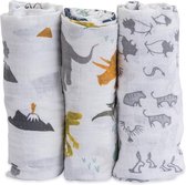 Little Unicorn - Katoenen Tetra Wikkeldoek - Set van 3 - Dino Vrienden - One size