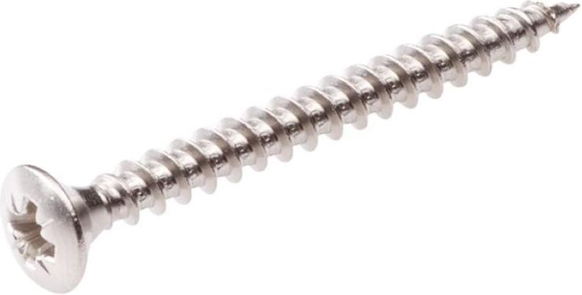 Hout- schroef. 4.0 x 25mm. lang. RVS-A2. lenskop. pozidrive. 25 stuks. schroeven. I-Fix.