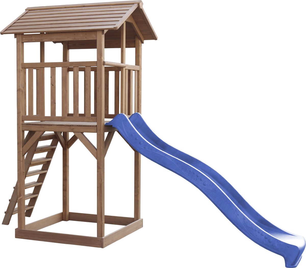 AXI Beach Tower Speeltoestel in Bruin - Speeltoren met Zandbak en Blauwe Glijbaan - FSC hout - Speelhuis op palen voor de tuin — afbeelding 12